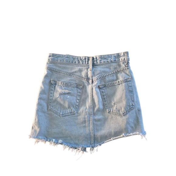 AGOLDE Skirt Womens 24 Blue Denim Mini Asymmetrical Distressed Frayed - Picture 6 of 7